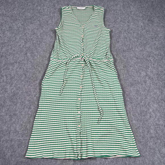 Dresses & Skirts - THE TINY BIG SISTER Green Beige Striped Ribbed Knit Shirt Dress Women's 34 US 2